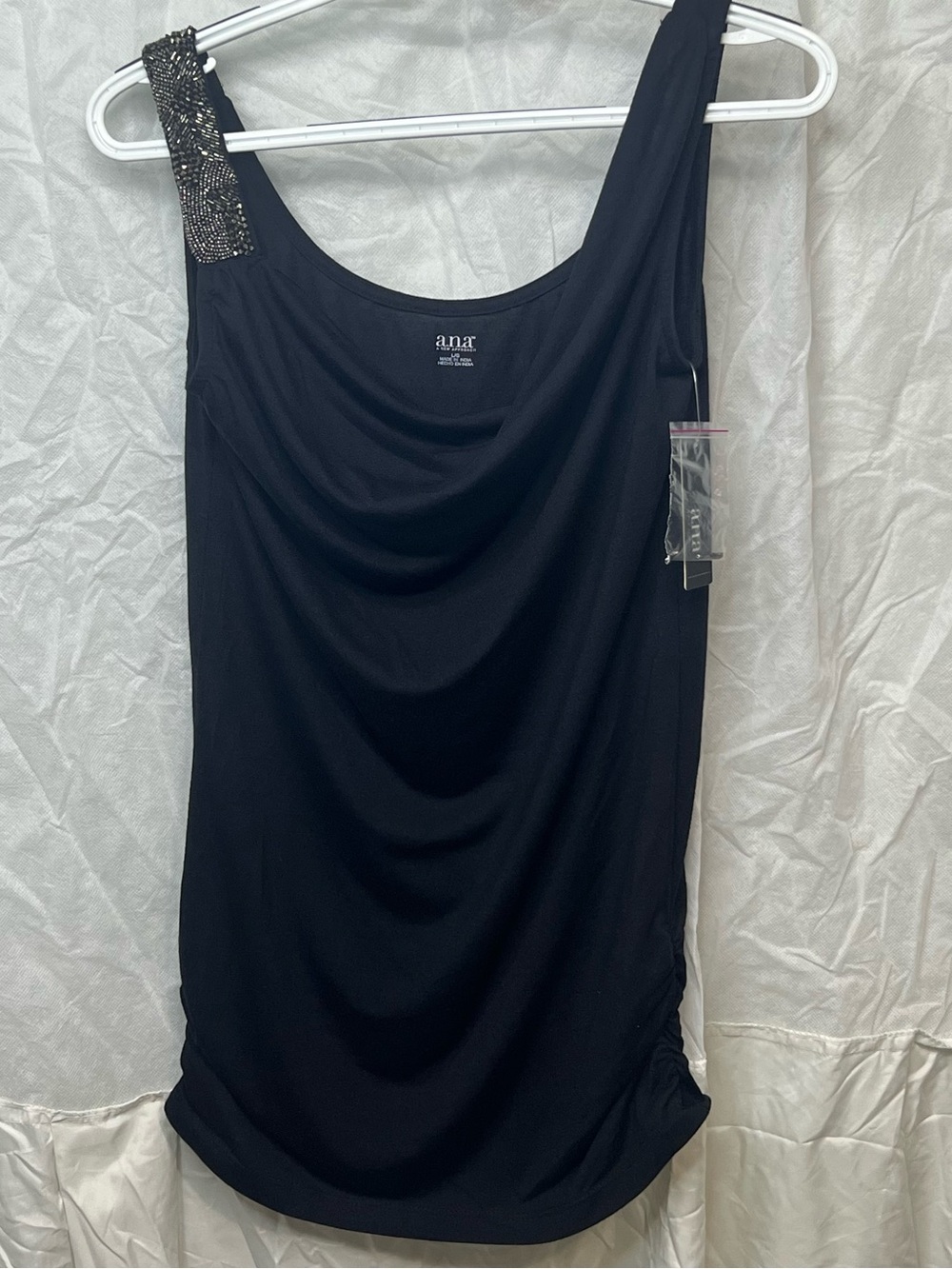 a.n.a Black One-Shoulder Tank with Embellished Strap
